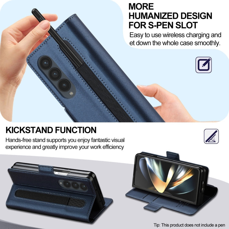 Pour Samsung Galaxy Z Fold4 LC.IMEEKE Série L1 Étui de téléphone en PU à texture fine givrée avec fente pour stylo, stylo non inclus (bleu)