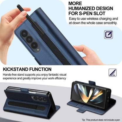Pour Samsung Galaxy Z Fold4 LC.IMEEKE Série L1 Étui de téléphone en PU à texture fine givrée avec fente pour stylo, stylo non inclus (bleu)