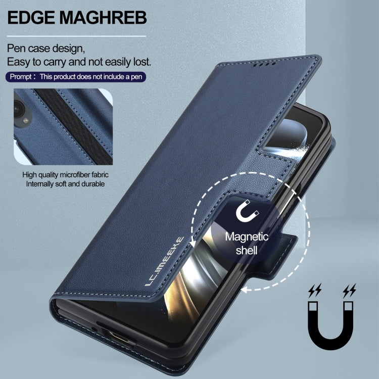 Pour Samsung Galaxy Z Fold4 LC.IMEEKE Série L1 Étui de téléphone en PU à texture fine givrée avec fente pour stylo, stylo non inclus (bleu)
