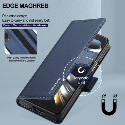 Pour Samsung Galaxy Z Fold4 LC.IMEEKE Série L1 Étui de téléphone en PU à texture fine givrée avec fente pour stylo, stylo non inclus (bleu)