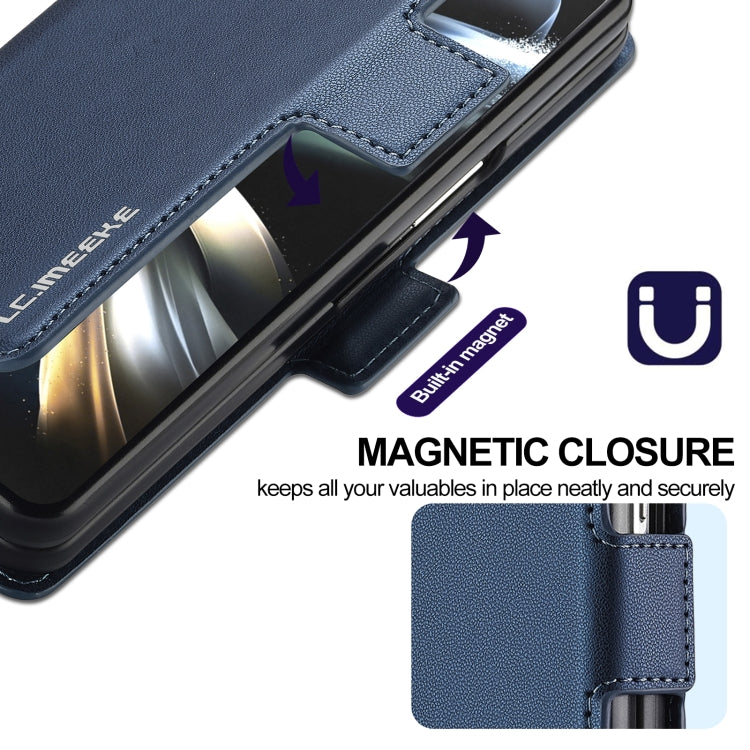 Pour Samsung Galaxy Z Fold4 LC.IMEEKE Série L1 Étui de téléphone en PU à texture fine givrée avec fente pour stylo, stylo non inclus (bleu)