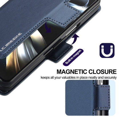 Pour Samsung Galaxy Z Fold4 LC.IMEEKE Série L1 Étui de téléphone en PU à texture fine givrée avec fente pour stylo, stylo non inclus (bleu)