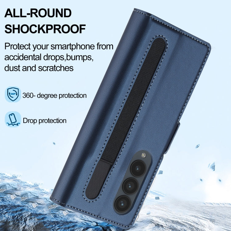 Pour Samsung Galaxy Z Fold4 LC.IMEEKE Série L1 Étui de téléphone en PU à texture fine givrée avec fente pour stylo, stylo non inclus (bleu)