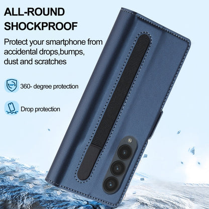 Pour Samsung Galaxy Z Fold4 LC.IMEEKE Série L1 Étui de téléphone en PU à texture fine givrée avec fente pour stylo, stylo non inclus (bleu)