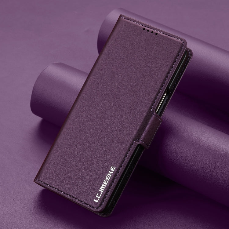 For Samsung Galaxy Z Fold4 LC.IMEEKE L1 Series Frosted Fine Texture PU Phone Case with Pen Slot, Pen Not Included(Purple)