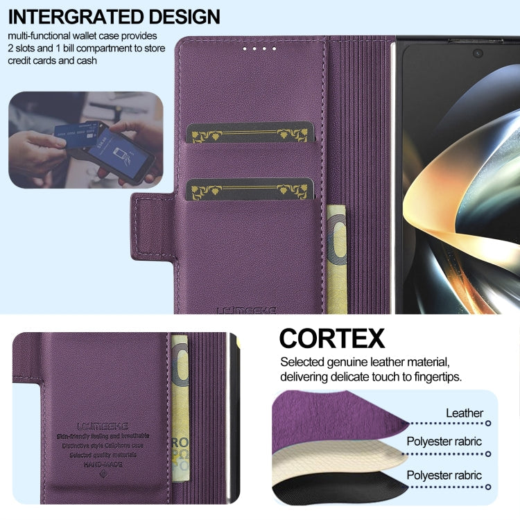 For Samsung Galaxy Z Fold4 LC.IMEEKE L1 Series Frosted Fine Texture PU Phone Case with Pen Slot, Pen Not Included(Purple)