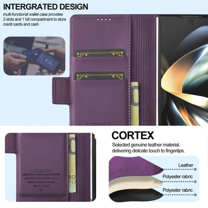 For Samsung Galaxy Z Fold4 LC.IMEEKE L1 Series Frosted Fine Texture PU Phone Case with Pen Slot, Pen Not Included(Purple)