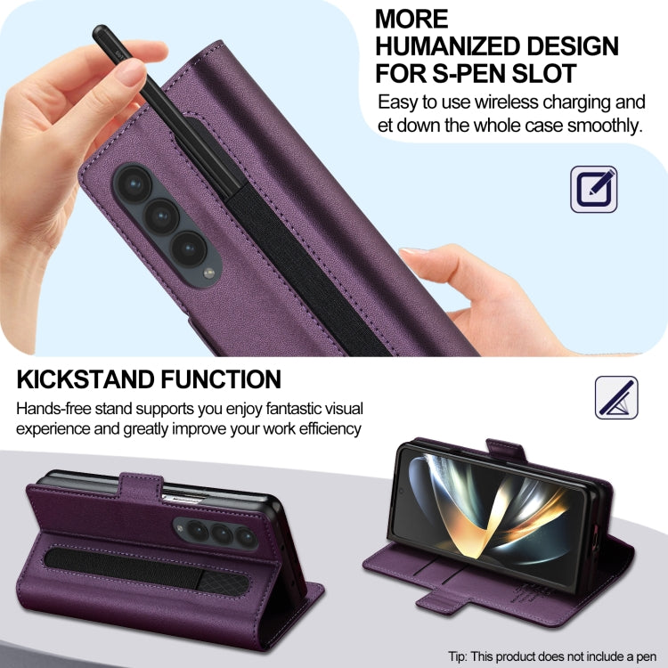 For Samsung Galaxy Z Fold4 LC.IMEEKE L1 Series Frosted Fine Texture PU Phone Case with Pen Slot, Pen Not Included(Purple)
