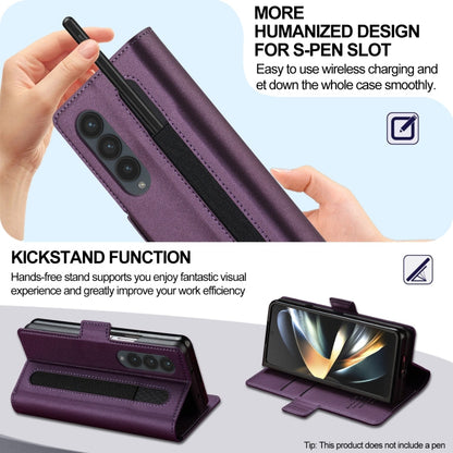 For Samsung Galaxy Z Fold4 LC.IMEEKE L1 Series Frosted Fine Texture PU Phone Case with Pen Slot, Pen Not Included(Purple)