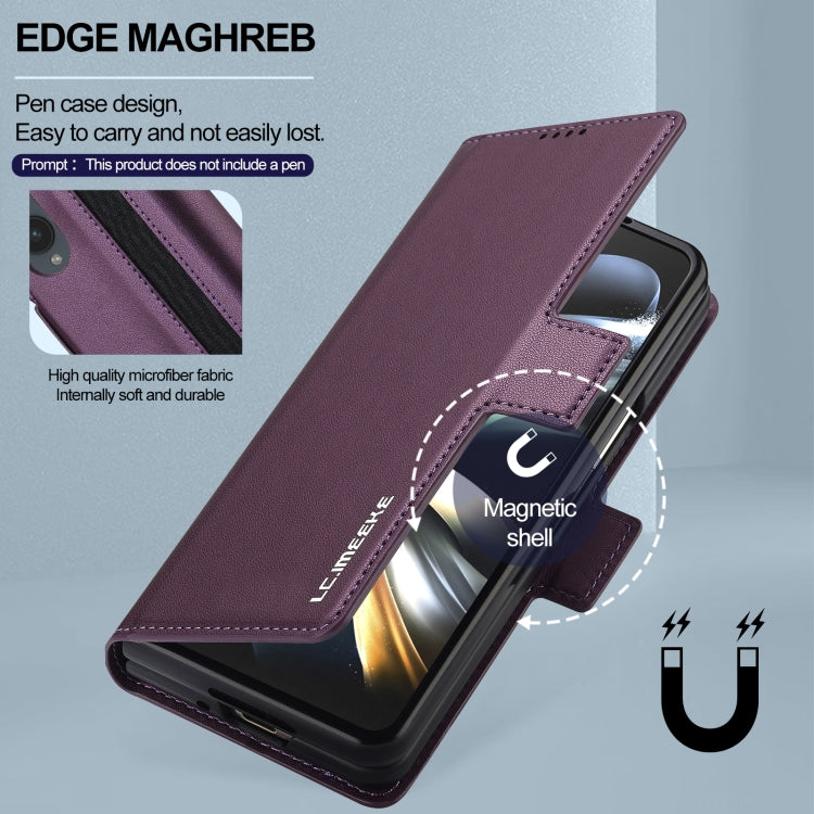 For Samsung Galaxy Z Fold4 LC.IMEEKE L1 Series Frosted Fine Texture PU Phone Case with Pen Slot, Pen Not Included(Purple)