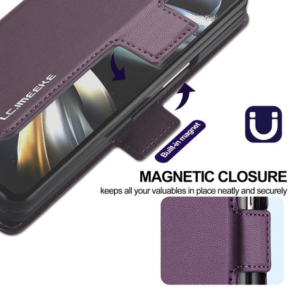 For Samsung Galaxy Z Fold4 LC.IMEEKE L1 Series Frosted Fine Texture PU Phone Case with Pen Slot, Pen Not Included(Purple)