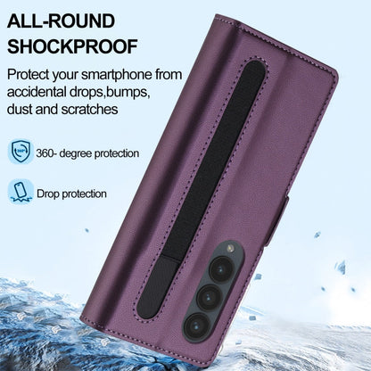 For Samsung Galaxy Z Fold4 LC.IMEEKE L1 Series Frosted Fine Texture PU Phone Case with Pen Slot, Pen Not Included(Purple)