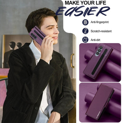 For Samsung Galaxy Z Fold4 LC.IMEEKE L1 Series Frosted Fine Texture PU Phone Case with Pen Slot, Pen Not Included(Purple)