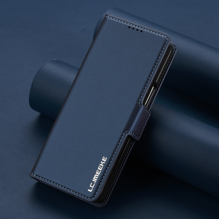 For Samsung Galaxy Z Fold5 LC.IMEEKE L1 Series Frosted Fine Texture PU Phone Case with Pen Slot, Pen Not Included(Blue)