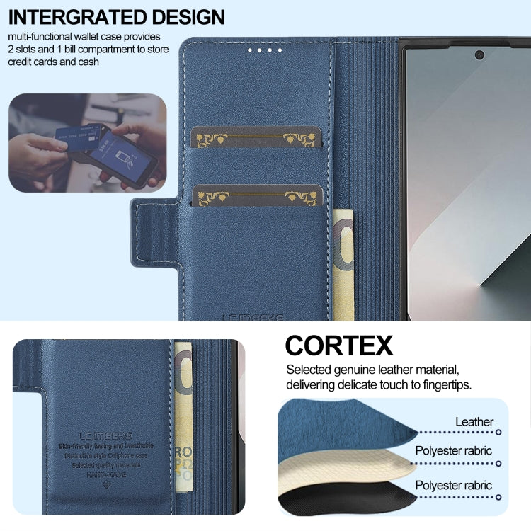 For Samsung Galaxy Z Fold5 LC.IMEEKE L1 Series Frosted Fine Texture PU Phone Case with Pen Slot, Pen Not Included(Blue)