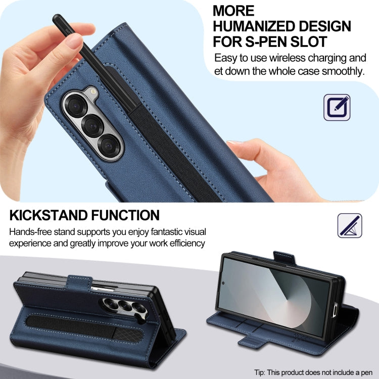 For Samsung Galaxy Z Fold5 LC.IMEEKE L1 Series Frosted Fine Texture PU Phone Case with Pen Slot, Pen Not Included(Blue)