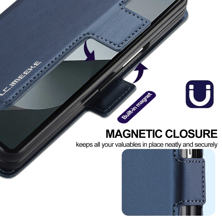 For Samsung Galaxy Z Fold5 LC.IMEEKE L1 Series Frosted Fine Texture PU Phone Case with Pen Slot, Pen Not Included(Blue)