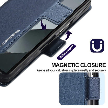 For Samsung Galaxy Z Fold5 LC.IMEEKE L1 Series Frosted Fine Texture PU Phone Case with Pen Slot, Pen Not Included(Blue)