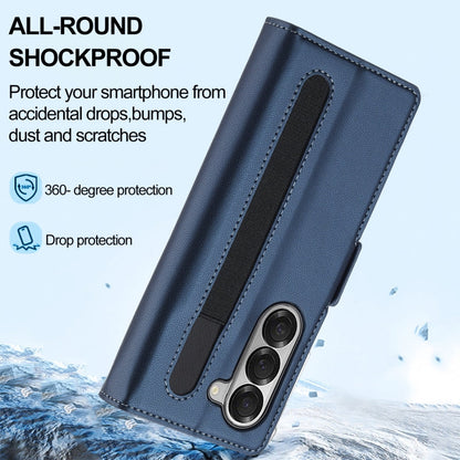 For Samsung Galaxy Z Fold5 LC.IMEEKE L1 Series Frosted Fine Texture PU Phone Case with Pen Slot, Pen Not Included(Blue)