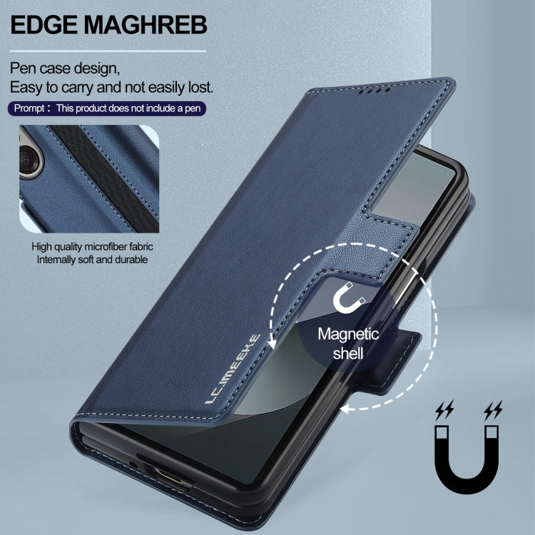 For Samsung Galaxy Z Fold5 LC.IMEEKE L1 Series Frosted Fine Texture PU Phone Case with Pen Slot, Pen Not Included(Blue)