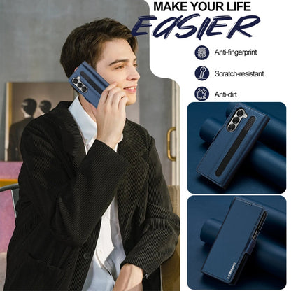 For Samsung Galaxy Z Fold5 LC.IMEEKE L1 Series Frosted Fine Texture PU Phone Case with Pen Slot, Pen Not Included(Blue)