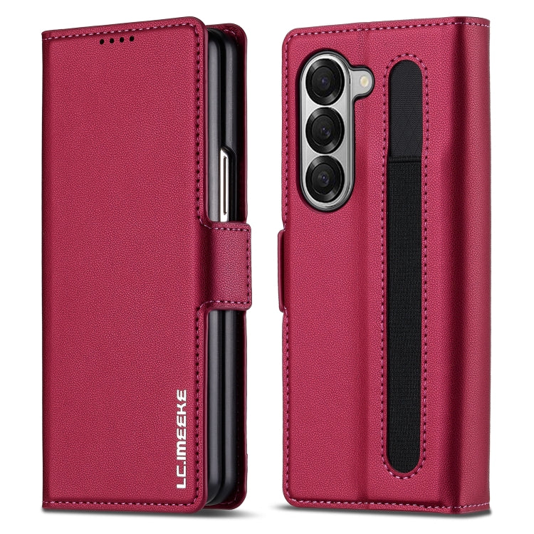 For Samsung Galaxy Z Fold5 LC.IMEEKE L1 Series Frosted Fine Texture PU Phone Case with Pen Slot, Pen Not Included(Red)