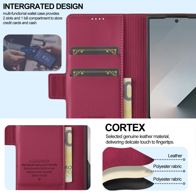 For Samsung Galaxy Z Fold5 LC.IMEEKE L1 Series Frosted Fine Texture PU Phone Case with Pen Slot, Pen Not Included(Red)