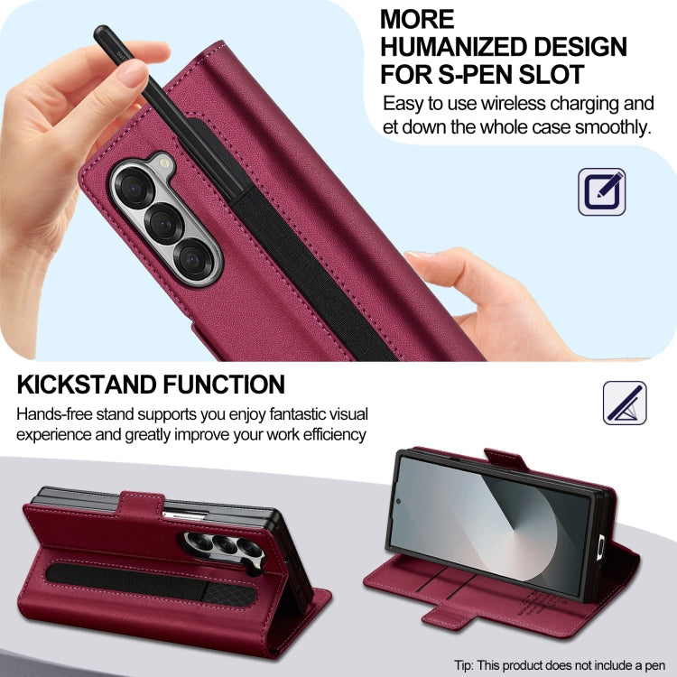 For Samsung Galaxy Z Fold5 LC.IMEEKE L1 Series Frosted Fine Texture PU Phone Case with Pen Slot, Pen Not Included(Red)