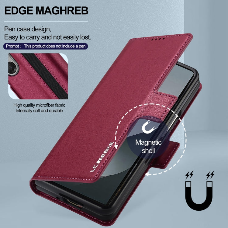 For Samsung Galaxy Z Fold5 LC.IMEEKE L1 Series Frosted Fine Texture PU Phone Case with Pen Slot, Pen Not Included(Red)