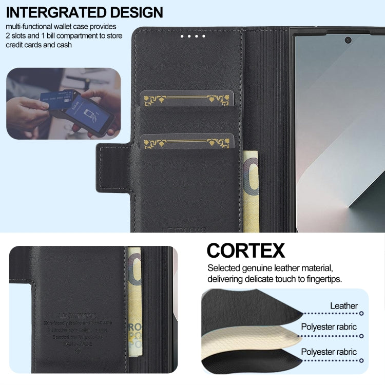 For Samsung Galaxy Z Fold6 LC.IMEEKE L1 Series Frosted Fine Texture PU Phone Case with Pen Slot, Pen Not Included(Black)