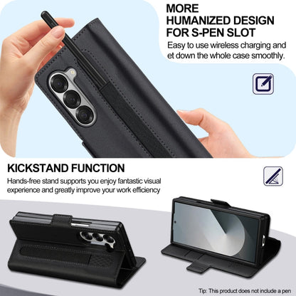 For Samsung Galaxy Z Fold6 LC.IMEEKE L1 Series Frosted Fine Texture PU Phone Case with Pen Slot, Pen Not Included(Black)