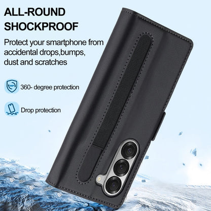 For Samsung Galaxy Z Fold6 LC.IMEEKE L1 Series Frosted Fine Texture PU Phone Case with Pen Slot, Pen Not Included(Black)