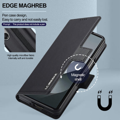 For Samsung Galaxy Z Fold6 LC.IMEEKE L1 Series Frosted Fine Texture PU Phone Case with Pen Slot, Pen Not Included(Black)