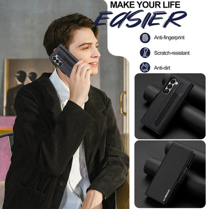 For Samsung Galaxy Z Fold6 LC.IMEEKE L1 Series Frosted Fine Texture PU Phone Case with Pen Slot, Pen Not Included(Black)