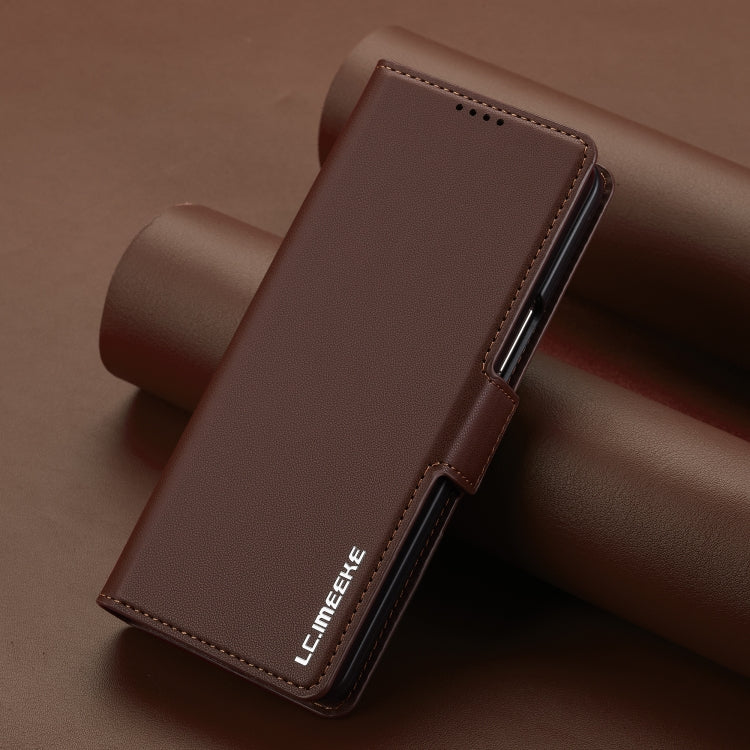 For Samsung Galaxy Z Fold6 LC.IMEEKE L1 Series Frosted Fine Texture PU Phone Case with Pen Slot, Pen Not Included(Brown)