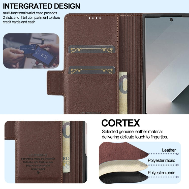 For Samsung Galaxy Z Fold6 LC.IMEEKE L1 Series Frosted Fine Texture PU Phone Case with Pen Slot, Pen Not Included(Brown)