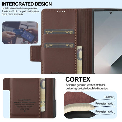 For Samsung Galaxy Z Fold6 LC.IMEEKE L1 Series Frosted Fine Texture PU Phone Case with Pen Slot, Pen Not Included(Brown)