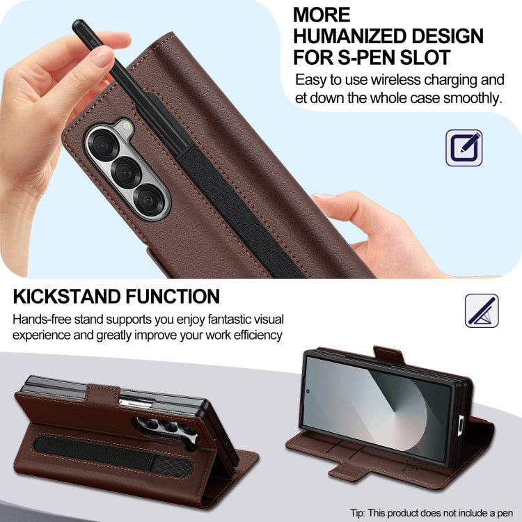 For Samsung Galaxy Z Fold6 LC.IMEEKE L1 Series Frosted Fine Texture PU Phone Case with Pen Slot, Pen Not Included(Brown)
