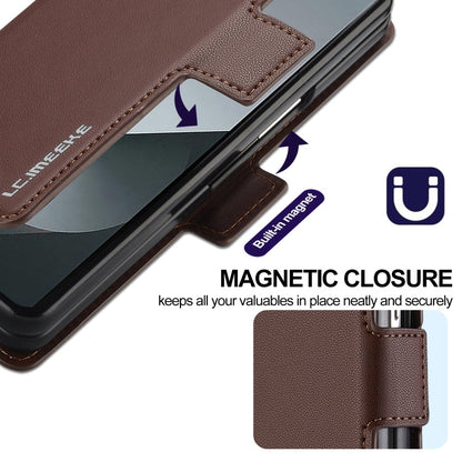 For Samsung Galaxy Z Fold6 LC.IMEEKE L1 Series Frosted Fine Texture PU Phone Case with Pen Slot, Pen Not Included(Brown)