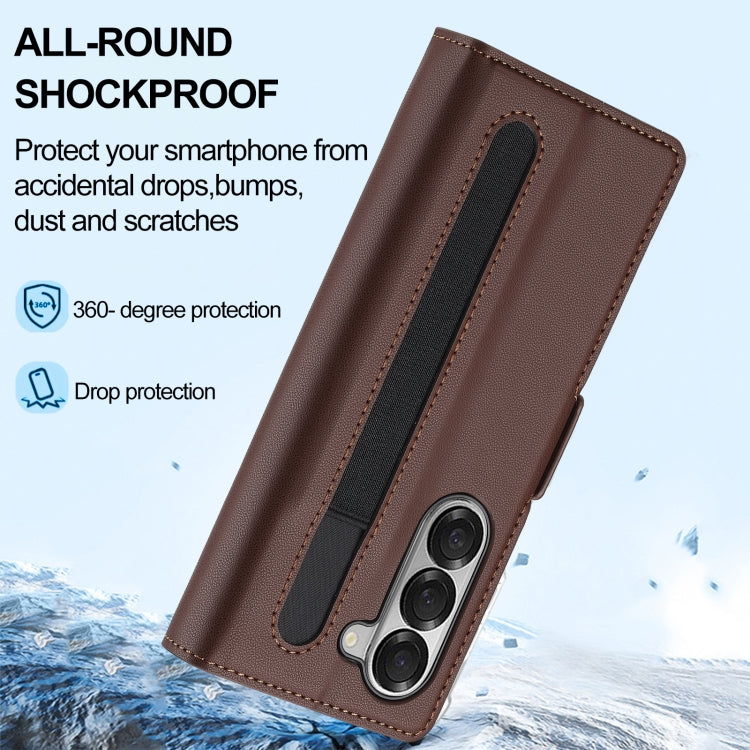 For Samsung Galaxy Z Fold6 LC.IMEEKE L1 Series Frosted Fine Texture PU Phone Case with Pen Slot, Pen Not Included(Brown)