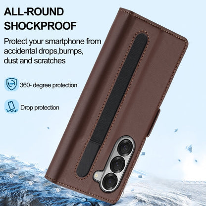 For Samsung Galaxy Z Fold6 LC.IMEEKE L1 Series Frosted Fine Texture PU Phone Case with Pen Slot, Pen Not Included(Brown)