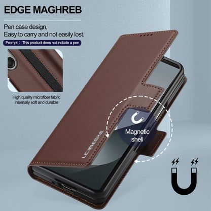 For Samsung Galaxy Z Fold6 LC.IMEEKE L1 Series Frosted Fine Texture PU Phone Case with Pen Slot, Pen Not Included(Brown)