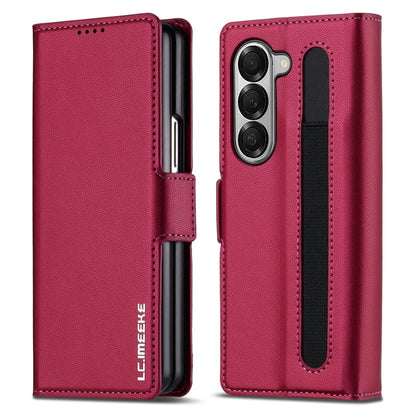 For Samsung Galaxy Z Fold6 LC.IMEEKE L1 Series Frosted Fine Texture PU Phone Case with Pen Slot, Pen Not Included(Red)