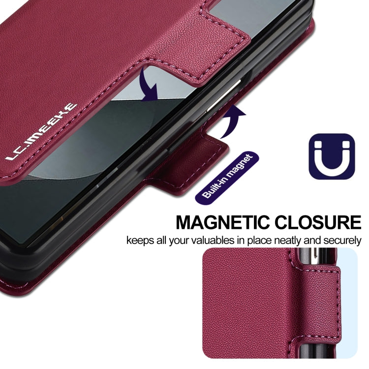 For Samsung Galaxy Z Fold6 LC.IMEEKE L1 Series Frosted Fine Texture PU Phone Case with Pen Slot, Pen Not Included(Red)