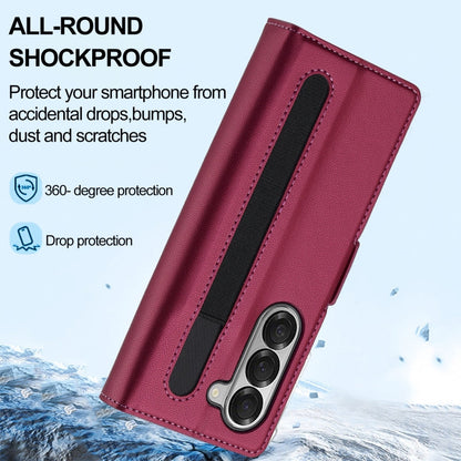 For Samsung Galaxy Z Fold6 LC.IMEEKE L1 Series Frosted Fine Texture PU Phone Case with Pen Slot, Pen Not Included(Red)