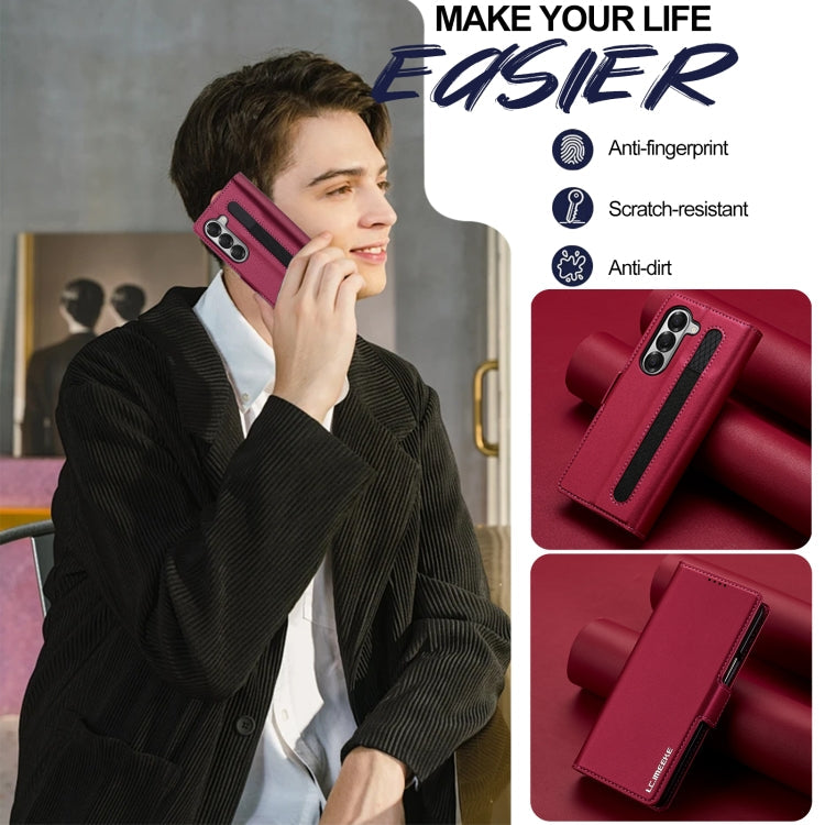 For Samsung Galaxy Z Fold6 LC.IMEEKE L1 Series Frosted Fine Texture PU Phone Case with Pen Slot, Pen Not Included(Red)