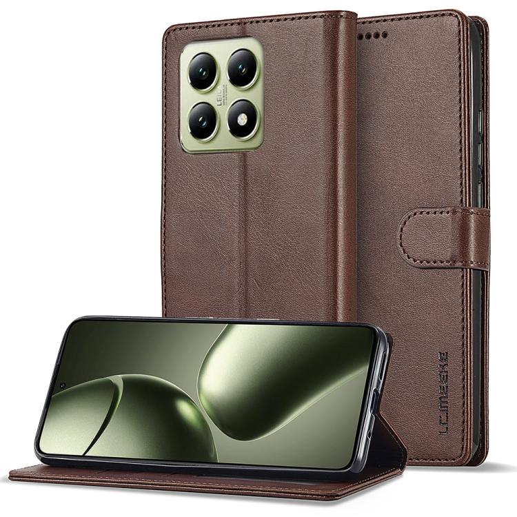 For Xiaomi 14T LC.IMEEKE Calf Texture Leather Phone Case(Coffee)
