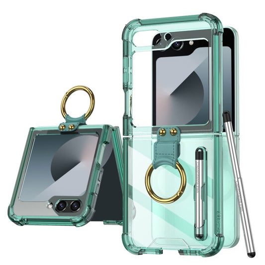 For Samsung Galaxy Z Flip6 / Flip7 FE GKK Airbag Protective Phone Case with Ring & Pen(Green)