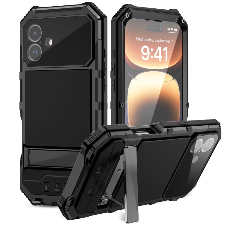 Pour iPhone 16 Plus R-JUST Étui de téléphone étanche à vie, anti-poussière, antichoc (noir)