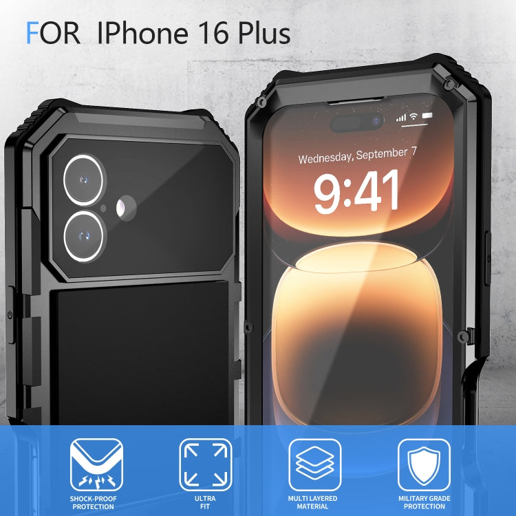 Pour iPhone 16 Plus R-JUST Étui de téléphone étanche à vie, anti-poussière, antichoc (noir)